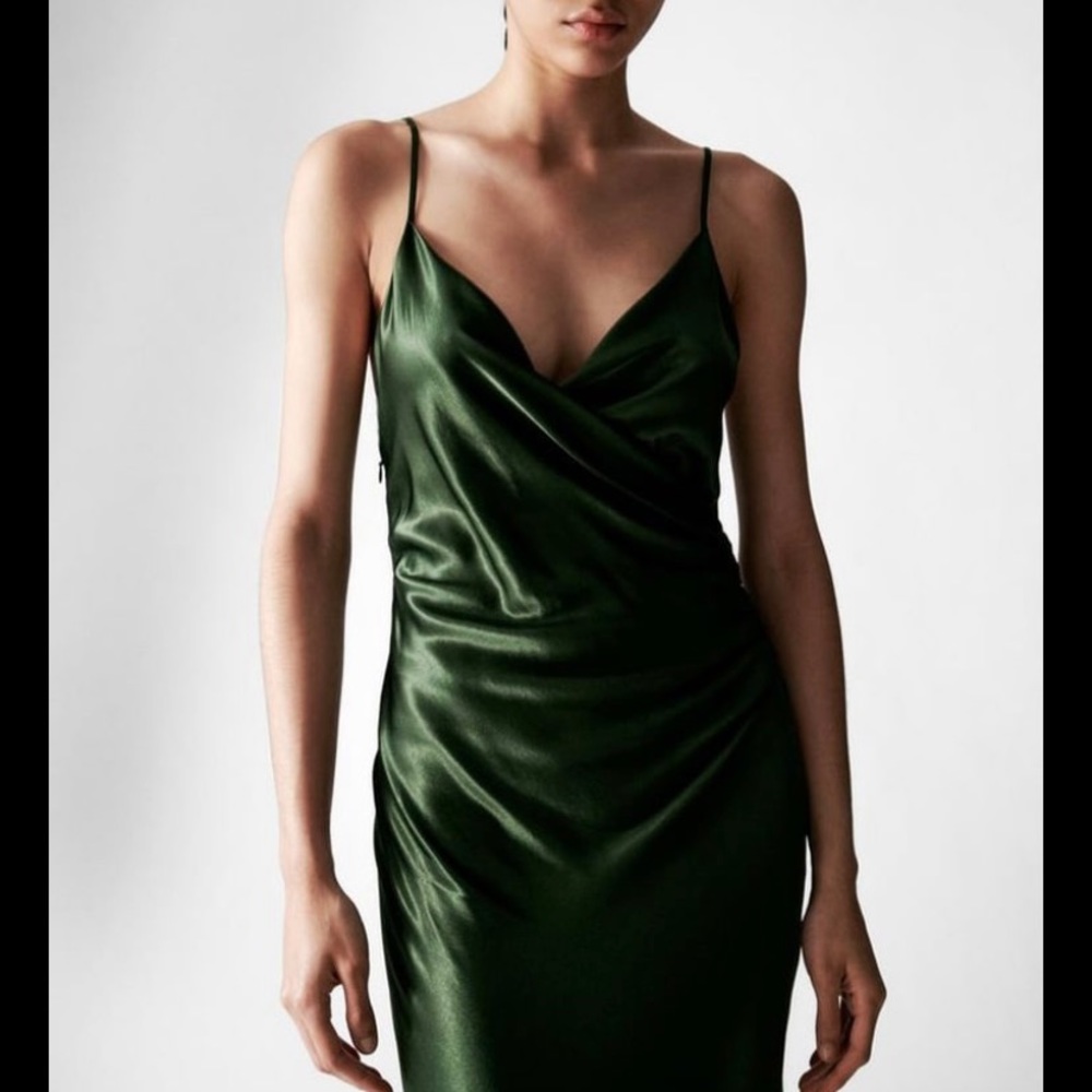 Zara emerald green satin dress